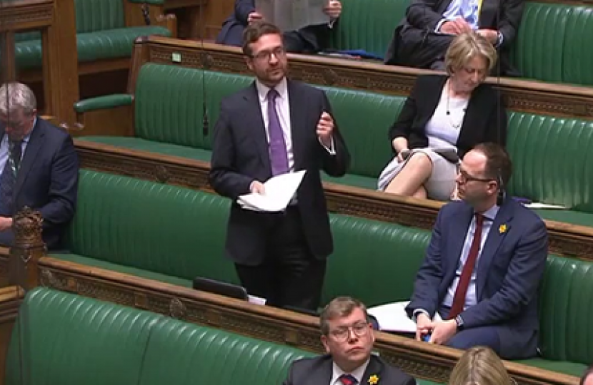 Alexander Stafford MP asking a question in parliament on energy bills