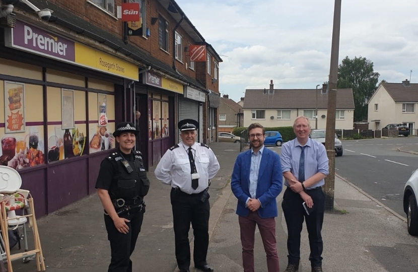 Alexander Stafford on patrol with police in front of Rosegarth Avenue, Swallownest