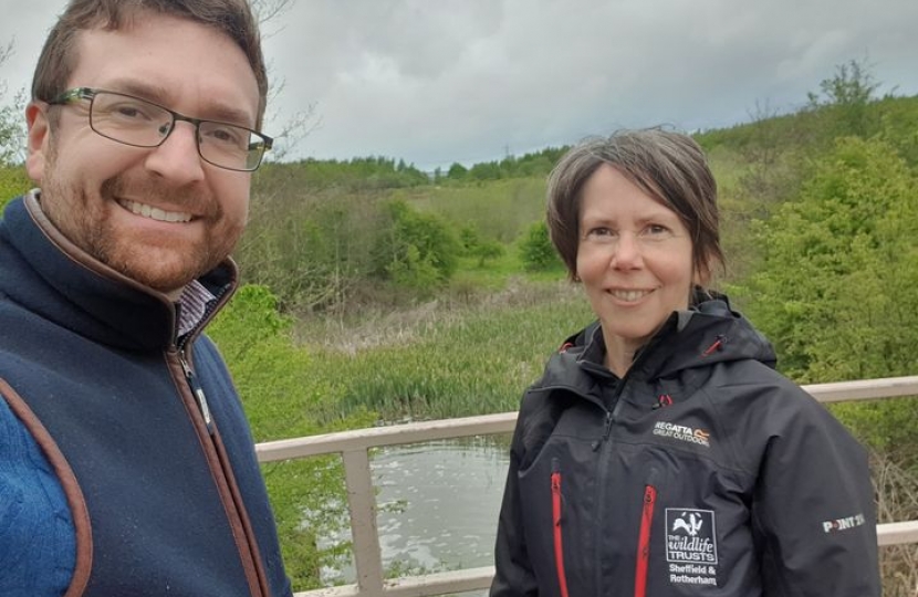 Alexander at Woodhouse Washlands with Liz Ballard, CEO of the Wildlife Trust.