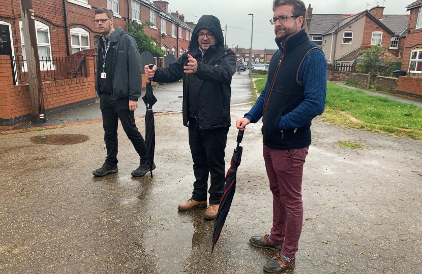 Alexander Stafford MP on a walkabout in Maltby to discuss housing issues