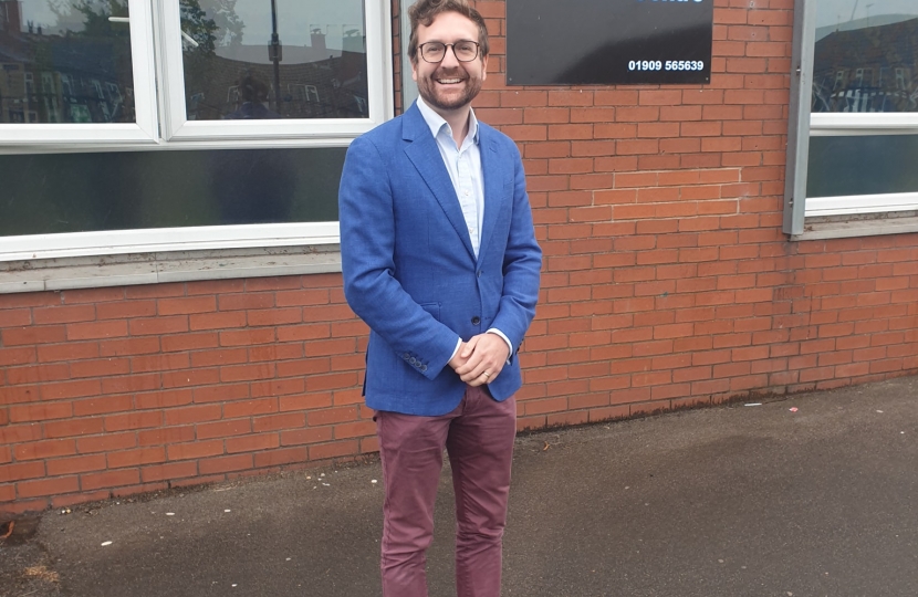 Alexander Stafford MP outside JADE Youth Centre in Dinnington