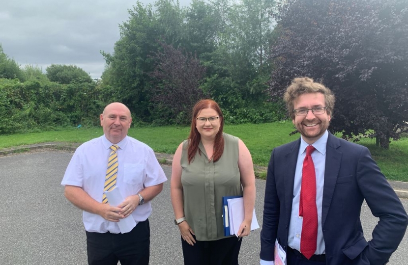 Alexander Stafford MP with ward councillor for Dinnington Sophie Castledine-Dack and Richard Jackson of RMBC