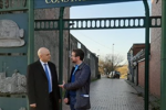 Alexander Stafford speaks to Home Secretary Sajid Javid outside Constable Lane in Dinnington