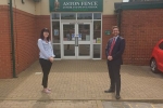 Alexander Stafford MP outside Aston Fence School