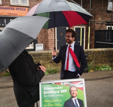 Alexander Stafford speaks to residents at a street surgery in Treeton